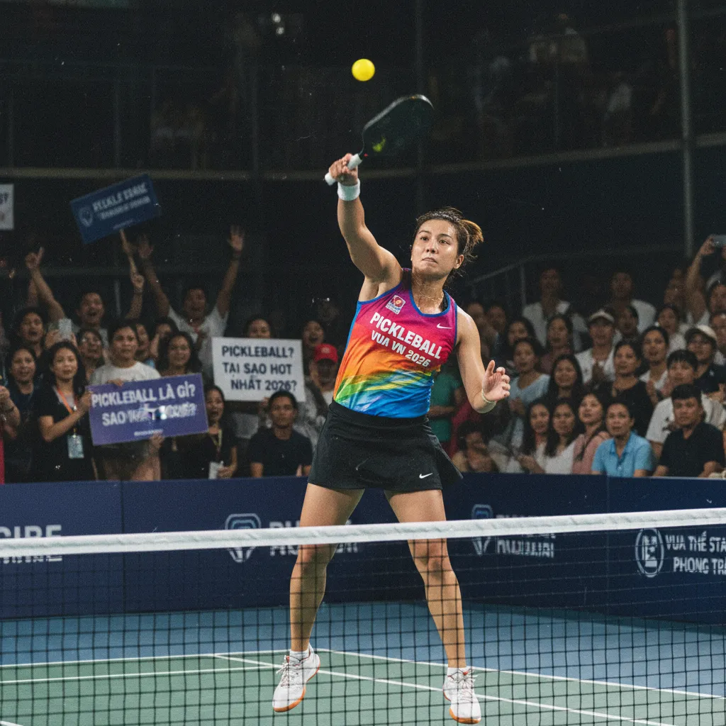 Bốn người chơi đang tham gia một trận đấu đôi Pickleball vui vẻ